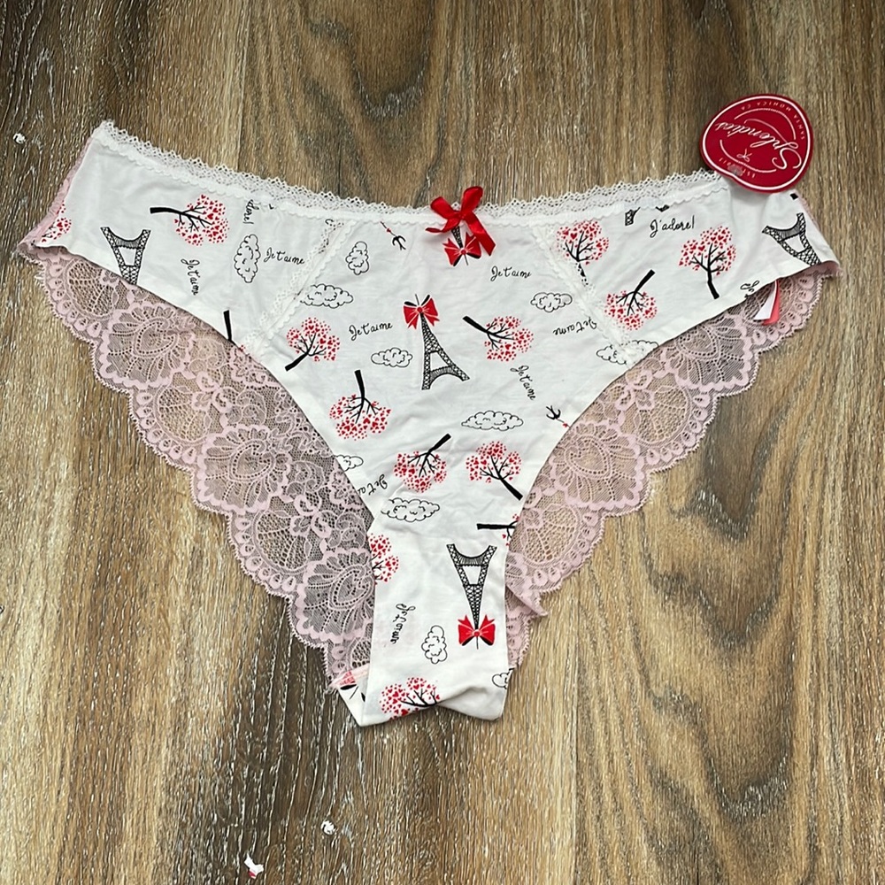 Splendies Santa Monica Parisian Print and Lace Panties NWT